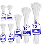 Cable Zip Ties,600 Piece Self-Locking Nylon CableTies,Assorted Sizes 4+6+8+10+12-Inch,Multi-Purpo...