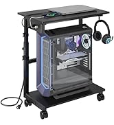 HavenlyYouth 2-Tier Computer Tower Stand with Power Outlet, Height Adjustable PC Tower Stand with...