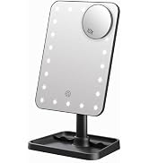 Lighted Makeup Mirror with Magnification, Rechargeable Travel Makeup Mirror with Lights &amp; 10X Mag...