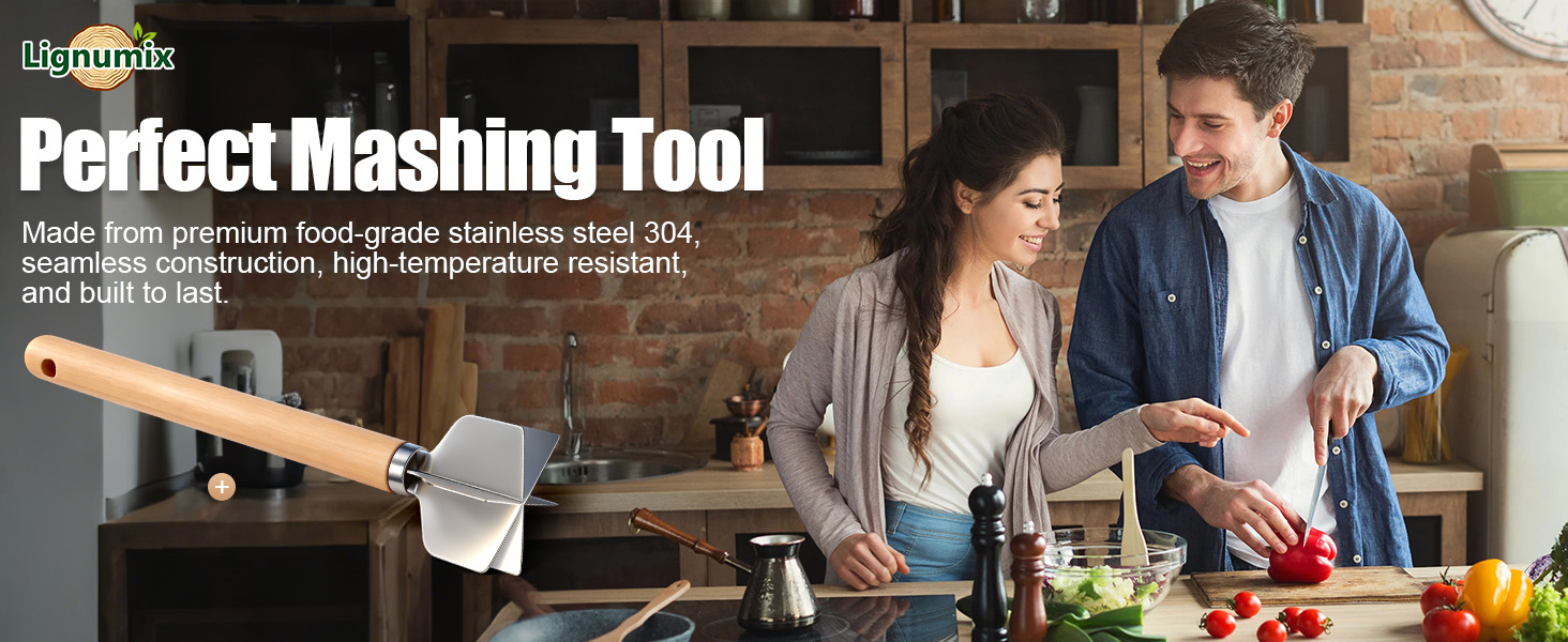 304 Stainless Steel Meat Chopper FoodGrade 6-BladeGround BeefChopper Potato Masher Hamburger Smasher