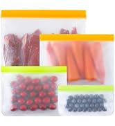 Songio packing 4 Size 24 Pack Freezer Bags Sets Dishwasher Safe, Leakproof Reusable PEVA Food Sto...