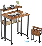 GreenForest Folding Desk with Adjustable Monitor Stand and Storage Shelf, 24.8in Rolling Table wi...