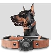 AirTag Dog Collar - Leather Dog Collar with Air Tag Holder | IPX8 Waterproof, Reflective, High - ...