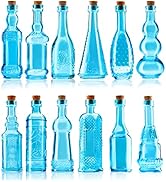 BULK PARADISE Small Blue Vintage Glass Bottles with Corks, Mini Vases, Decorative, Potion, Assort...
