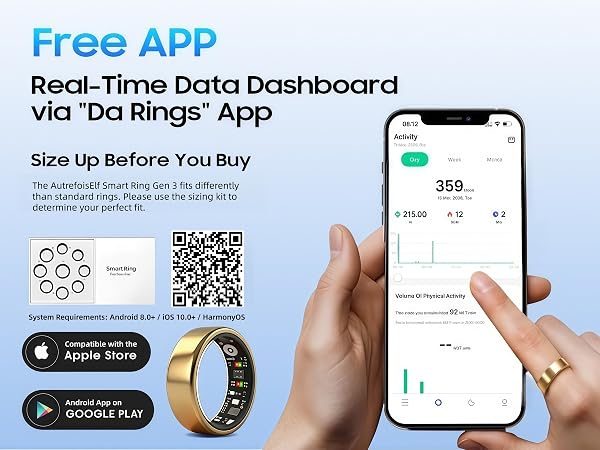 Live Data Overview via the Free Smart Ring App with No Subscription Fee