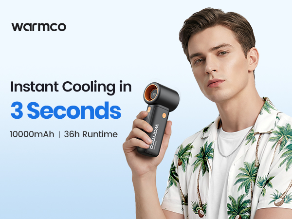 Warmco portable handheld fan 10000mAh rechargeable battery with 36 hours max runtime