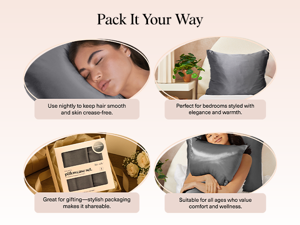 Kitsch Satin Pillowcase Standard Charcoal 2pcs