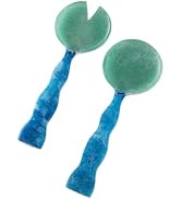 Folkulture Aqua Teal Resin Salad Servers | Set of 2 (12") Resin Salad Tongs, Serving Spoons for S...