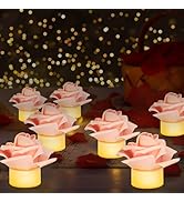 SupBri 12 Pack LED Tea Lights Candles with Artificial Pink Rose Flowers, Romantic Flameless Batte...
