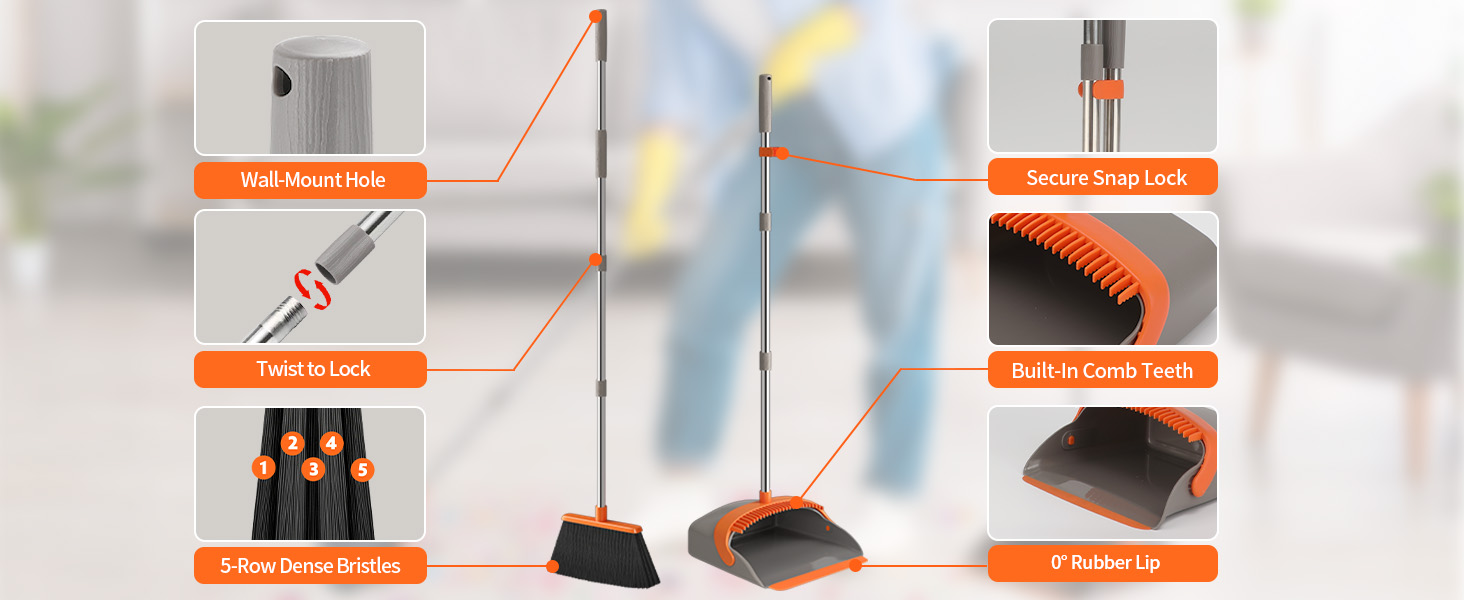 Broom and Dustpan Set New Orange