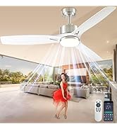DIAMONDFORGE 52 Inch Ceiling Fans with Lights and Remote Control - Outdoor Indoor Flush Mount Low...