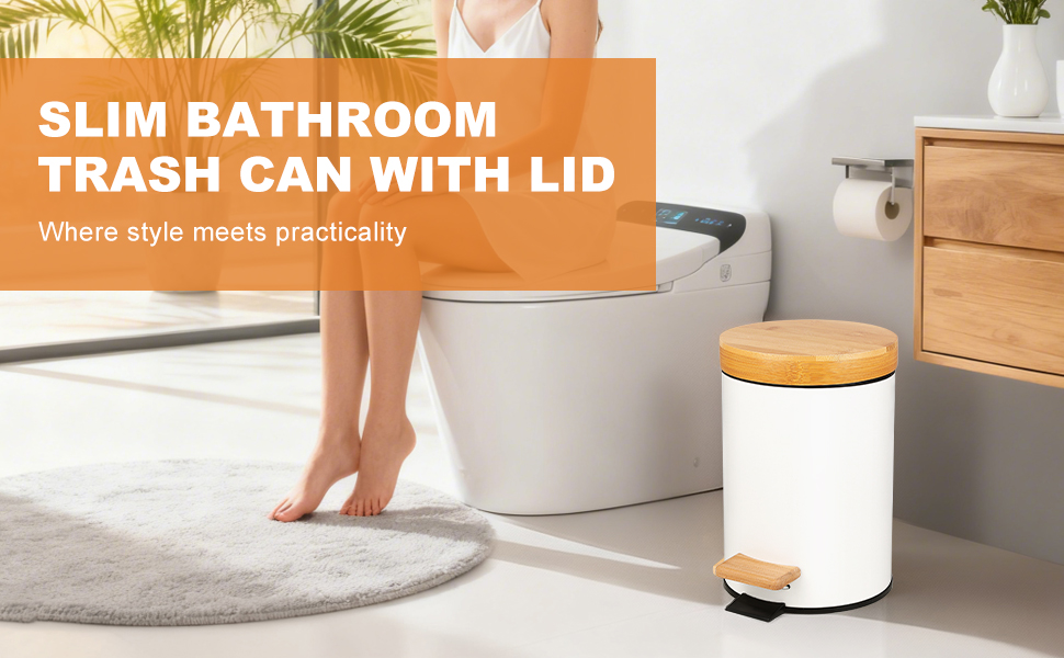 SLIM BATHROOM TRASH CAN WITH LID