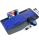 Wireless Keyboard and Mouse Backlits, Wrist Rest, Jiggler Mouse, Rechargeable Ergonomic Keyboard ...