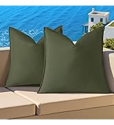 decorUhome Outdoor Waterproof Faux Linen Throw Pillow Covers 18x18 Inch Set of 2 Decorative Natur...