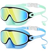 Vvinca Kids Swim Goggles with Nose Cover &amp; Attached Earplugs, Anti-Fog Wide View Swimming Goggles...
