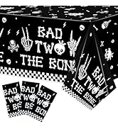 K1tpde 3PCS Bad Two The Bone Party Tablecloth for Kids, Music Themed 2nd Black Plastic Tablecloth...