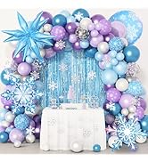 Amandir 162PCS Snow Birthday Party Supplies, Snow Balloon Garland Arch Kit Fringe Curtain Blue Pu...