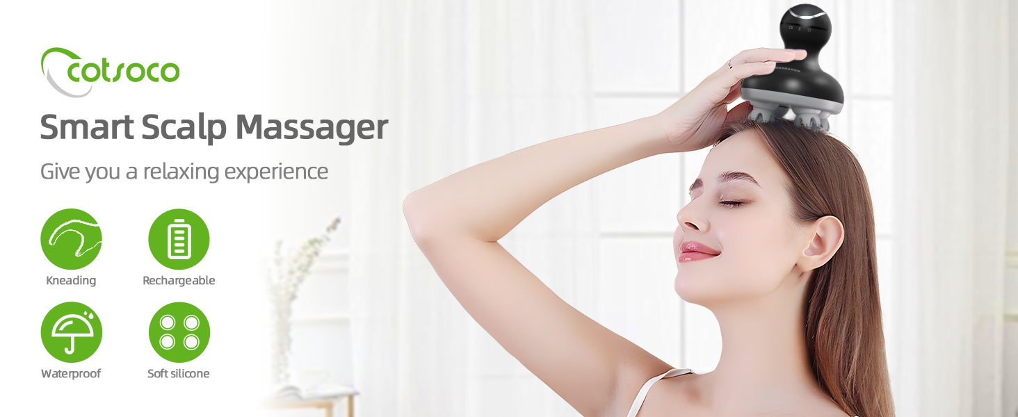 cotsoco Electric Scalp Head Massager with 4 Heads 84 Nodes for Hair Growth and Stress Release