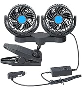 XGGYA 12V 4" Clip Type Cigarette Lighter Fan, Portable DC Cooling Dual Head Fan, 360°Degree Rotat...