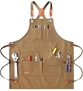 AFUN Work Aprons for Men with Large Pockets, Cotton Canvas Cross Back Heavy Duty Adjustable Tool ...