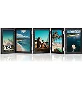DUENPY 5 Folding 5x7 Picture Frame Horizontal Engineered Wood Accordion Photo Frame with Plexigla...