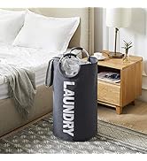 TECHMILLY 82L Large Laundry Basket with Padded Handles, Collapsible Dirty Clothes Hamper, Washing...