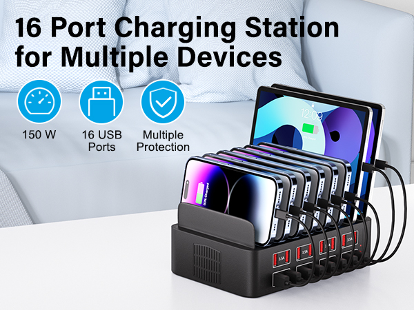 150W USB Charging Station with 16 Fast Charging Ports