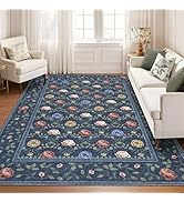 GarveeHome Floral Living Room Rugs, Washable 8x10 Area Rug Vintage Soft Boho Non-Slip Carpet Indo...