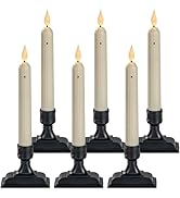 Homemory Battery-Operated LED Window Candles - Set of 6 Ivory Flameless Taper Candles with Dusk-t...