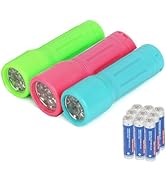 Hilngav 3 Pack 9-LED Mini Flashlight, Small Multicolor Flashlights with Lanyard, 9 Batteries Incl...
