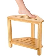 NCONCO Corner Shower Stool, Wooden Corner Shower Bench with Non-Slip Feet Shower Foot Rest with S...