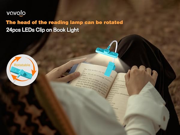 VAVOFO 24pcs LEDs rechargeable reading book light with rotatable light head-blue for mobile