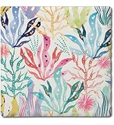 Thirstystone Coral Collection on White Single Tumbled Tile Stone Coaster with Protective Cork Bac...