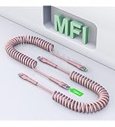 Coiled USB C to Lightning Cable 3Ft, Short USB C iPhone Cord Coiled iPhone Charger for Car Apple ...