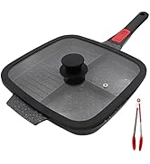 Bobikuke 3 Section Grill Pan for Stove Tops with Detachable Handle, Nonstick Versatile Griddle Pa...
