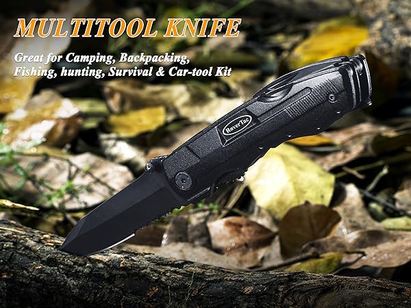 RoverTac 15-in-1 pocket multitool knife for camping hiking fishing DIY with pliers