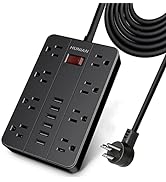 Power Strip Surge Protector, HUNIAN Flat Plug 10 Ft Long Extension Cord with 8 Widely Spaced Outl...