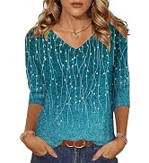 Zeagoo Womens 3/4 Length Sleeve Tunic Tops Casual V Neck Shirts Basic Tees Business Work Blouses ...