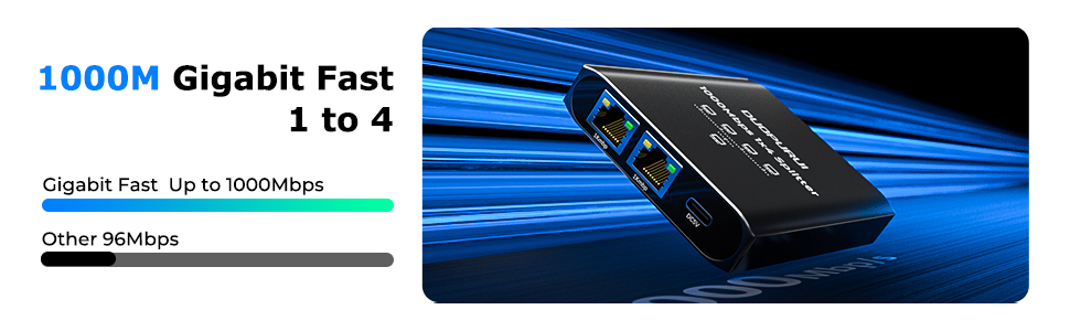 All RJ45 ports of this ethernet splitter support 1000Mbps transmission rate