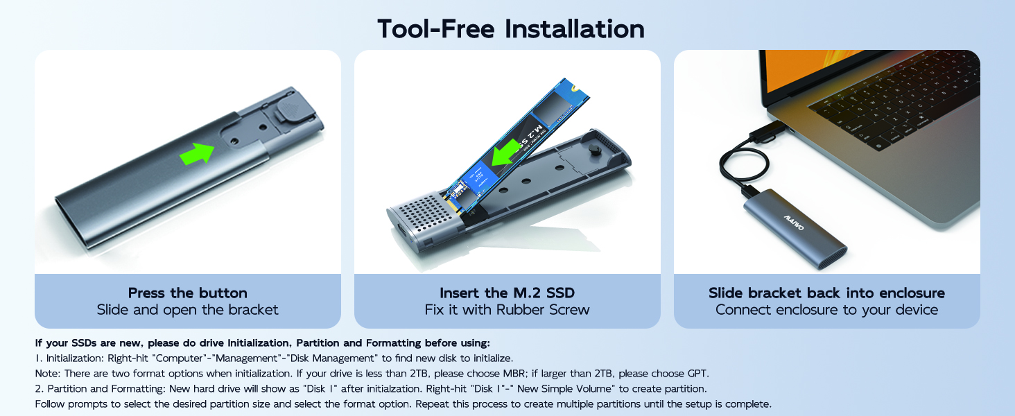 MAIWO USB 3.1 Gen 2 External Enclosure for M.2 NVMe sata SSD 2230/2242/2260/2280 Tool Free b+m key
