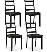 Giantex Wood Dining Chairs Set of 4 Black- Wooden Armless Kitchen Chairs with Solid Rubber Wood L...