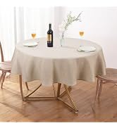 AUSSPVOCT Textured Tablecloth Round 60 Inch Waterproof Spill-Proof Wipeable Table Cloth Wrinkle F...