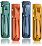 Lnrkai Reusable Utensil Set with Case, 4 Sets Large Portable Plastic Spoons Fork Knife Camping Ut...