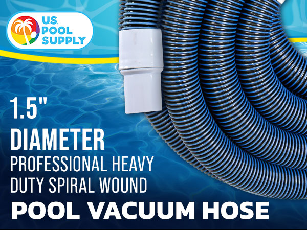 Heavy duty 1.5" x 25' pool vacuum hose for inground pools, kink-free with swivel cuff connector