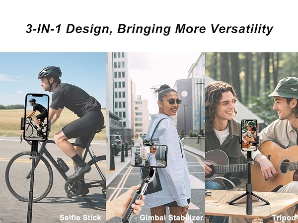 Selfie Stick Head Stabilizer, 360° Swivel Tripod with Wireless Remote, Portable Cell Phone Holder 