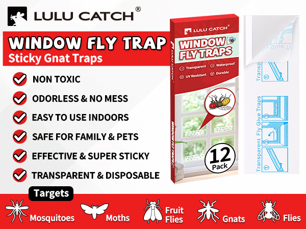 Window Fly Traps Sticky Non-Toxic Clear Fly Paper Indoor for Home