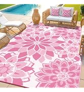 LOKHOM Outdoor Rug for Patio 6x9 ft Reversible Plastic Straw Patio Camping Rug, Floral Waterproof...