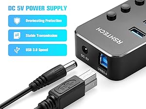 USB HUB with ac dc 5V adapter