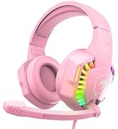 Wired Gaming Headset with Rainbow RGB Backlight Retractable Noise Isolating Microphone Stereo Sou...