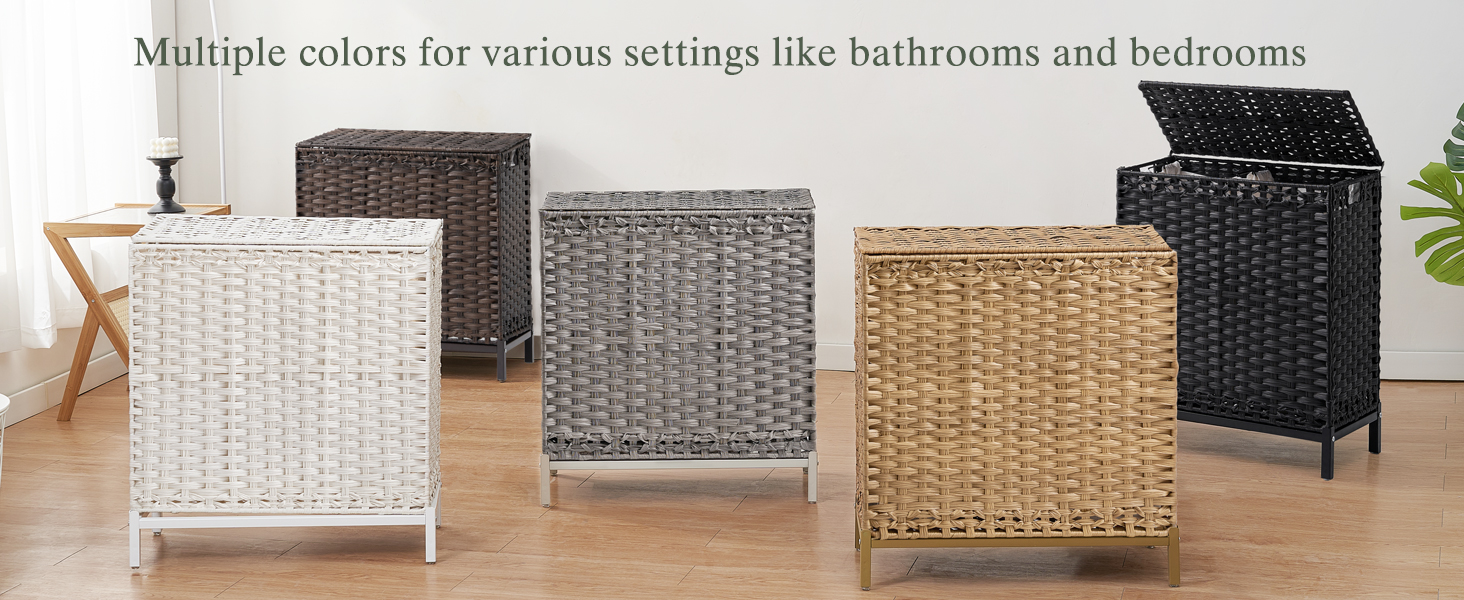 Laundry Hamper with Lid 112 L Handwoven Rattan Wicker Laundry Basket